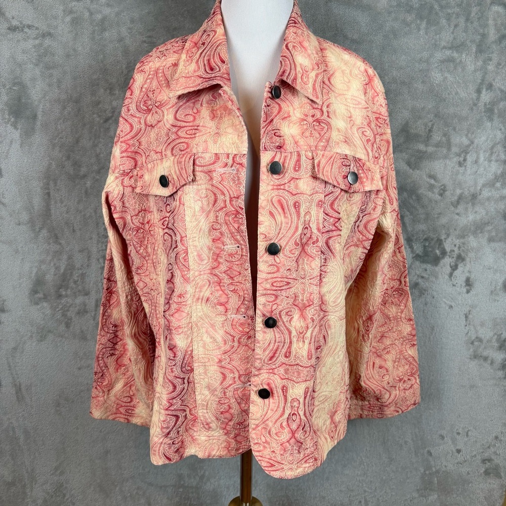 Analogy Paisley Embroidered Button-Up Jean Jacket